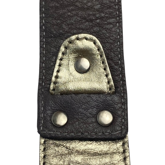 EILEEN FISHER Two Tone Leather Belt Double-O Ring Taupe and Metallic Gold  Small - Picture 5 of 7